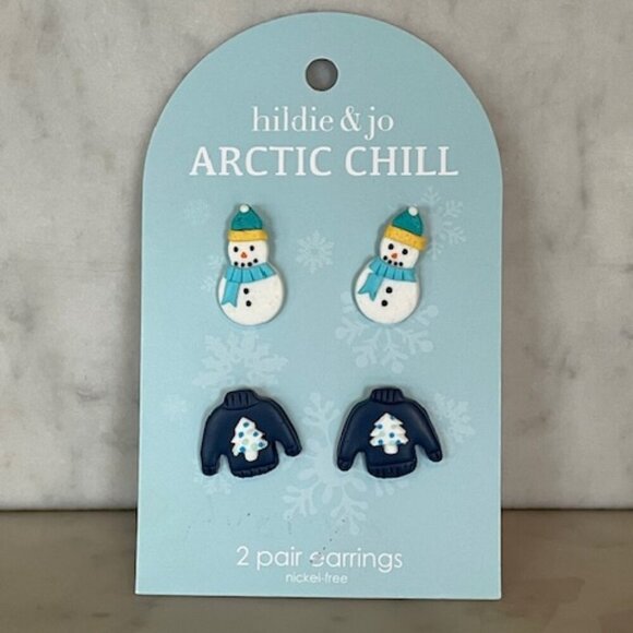 HILDIE & JO Arctic Chill Post Earrings Featuring Snowman & Sweater Designs - Picture 1 of 12